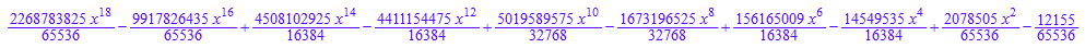 (2268783825*x^18)/65536 - (9917826435*x^16)/65536 + (4508102925*x^14)/16384 - (4411154475*x^12)/16384 + (5019589575*x^10)/32768 - (1673196525*x^8)/32768 + (156165009*x^6)/16384 - (14549535*x^4)/16384 + (2078505*x^2)/65536 - 12155/65536